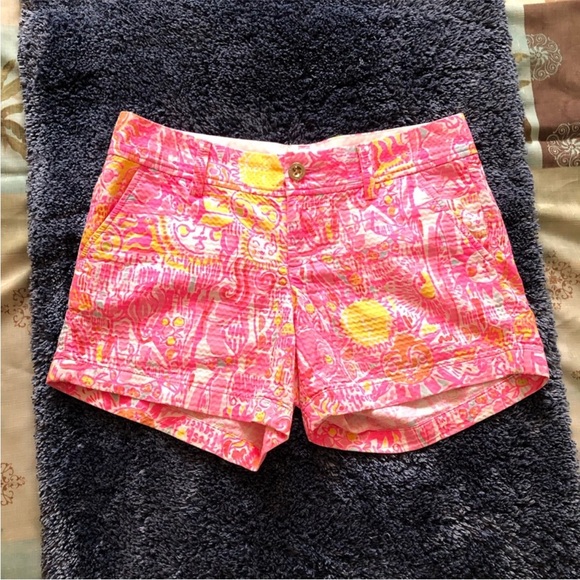 Lilly putlizer Pink and Yellow Women's Shorts - Picture 1 of 7
